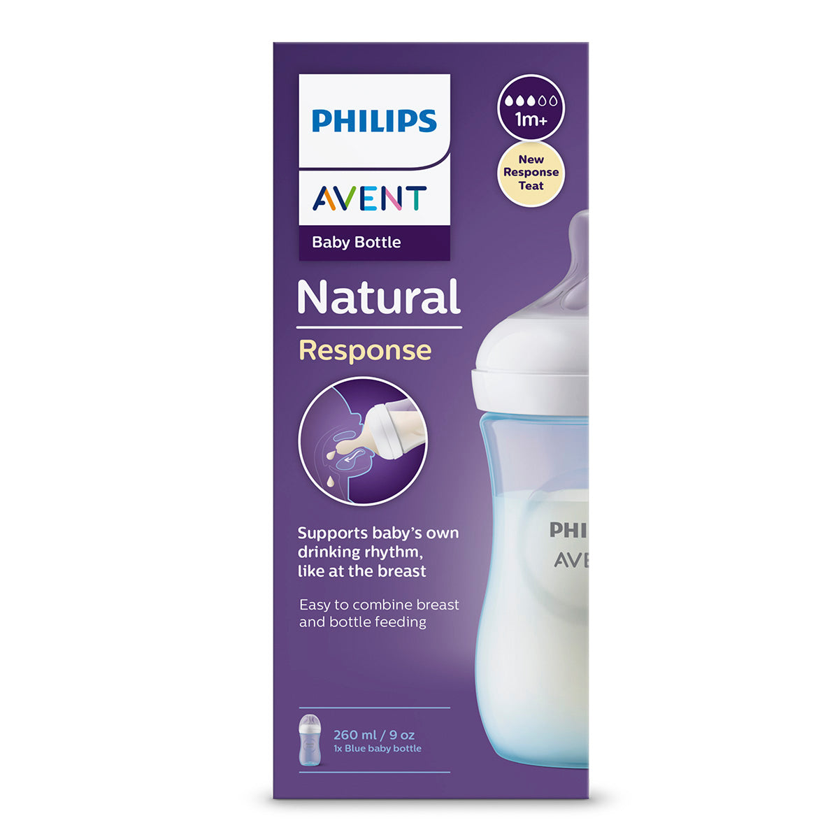 Tetero Natural Response Avent Philips 9oz 1 Mes+ Azul