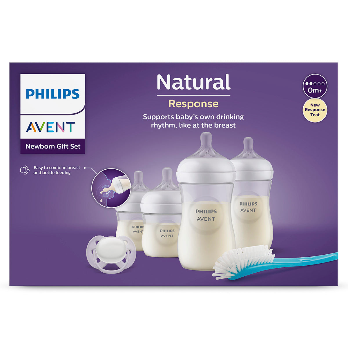 Set Teteros Natural Avent con Cepillo y entretenedor 0 meses+