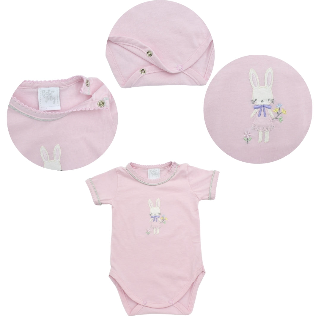 Set de Primer Día 5 piezas Conejita Gris y Rosa
