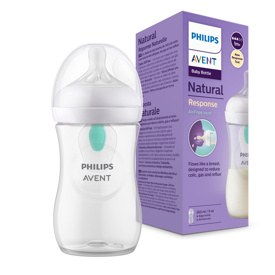 Tetero Natural Response Con Válvula Anticólicos Air Free Avent 1 Mes+ 9oz Traslúcido