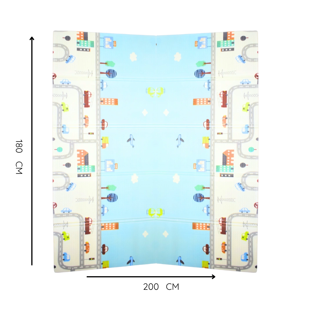 Tapete de Juego Plegable para Bebé – Diseño Carritos Didácticos (180 x 200 cm)