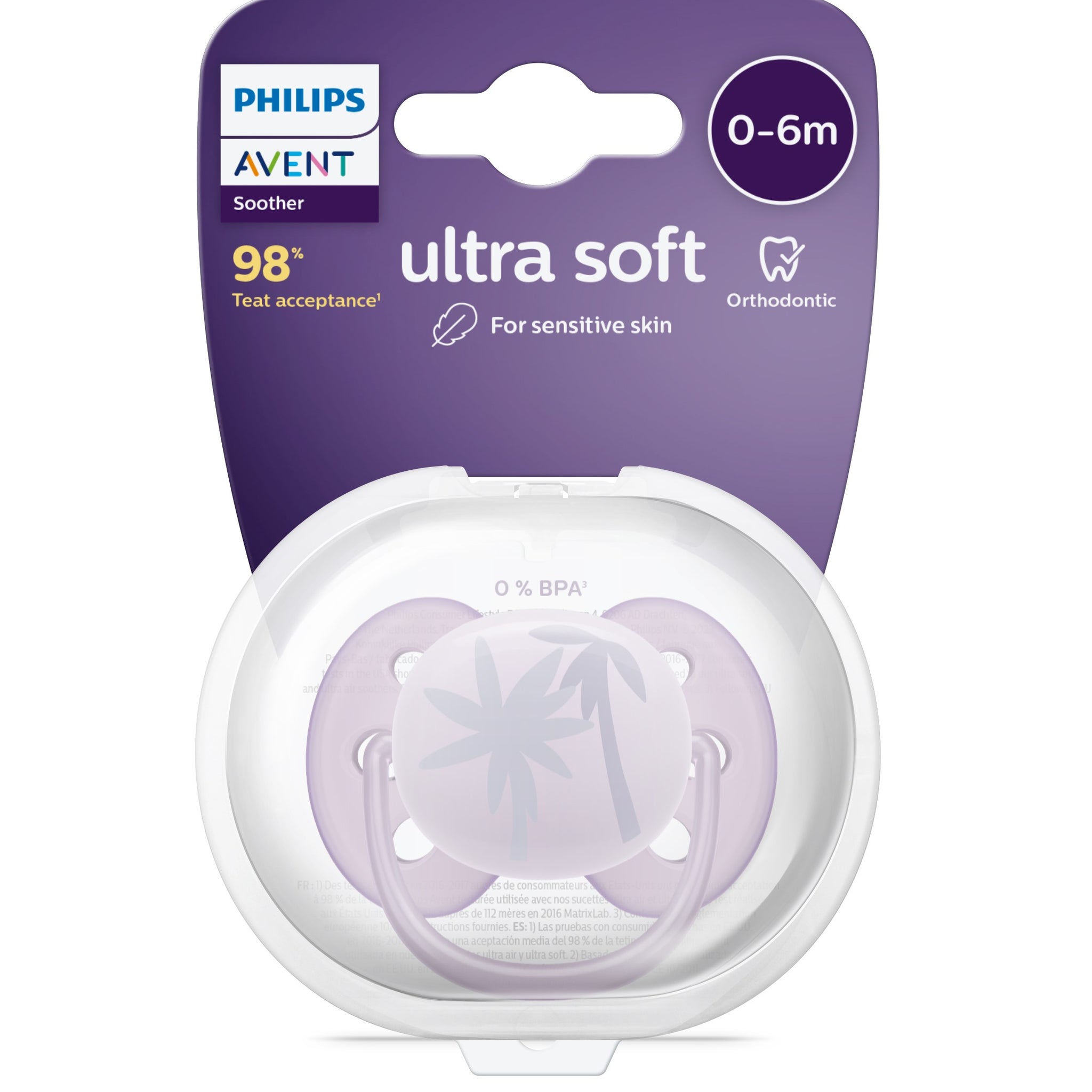Chupo De Entretención Ultra Soft Avent  Palmeras Violeta 0-6M+