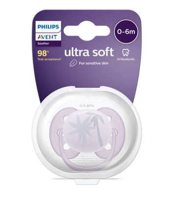 Chupo De Entretención Ultra Soft Avent  Palmeras Violeta 0-6M+