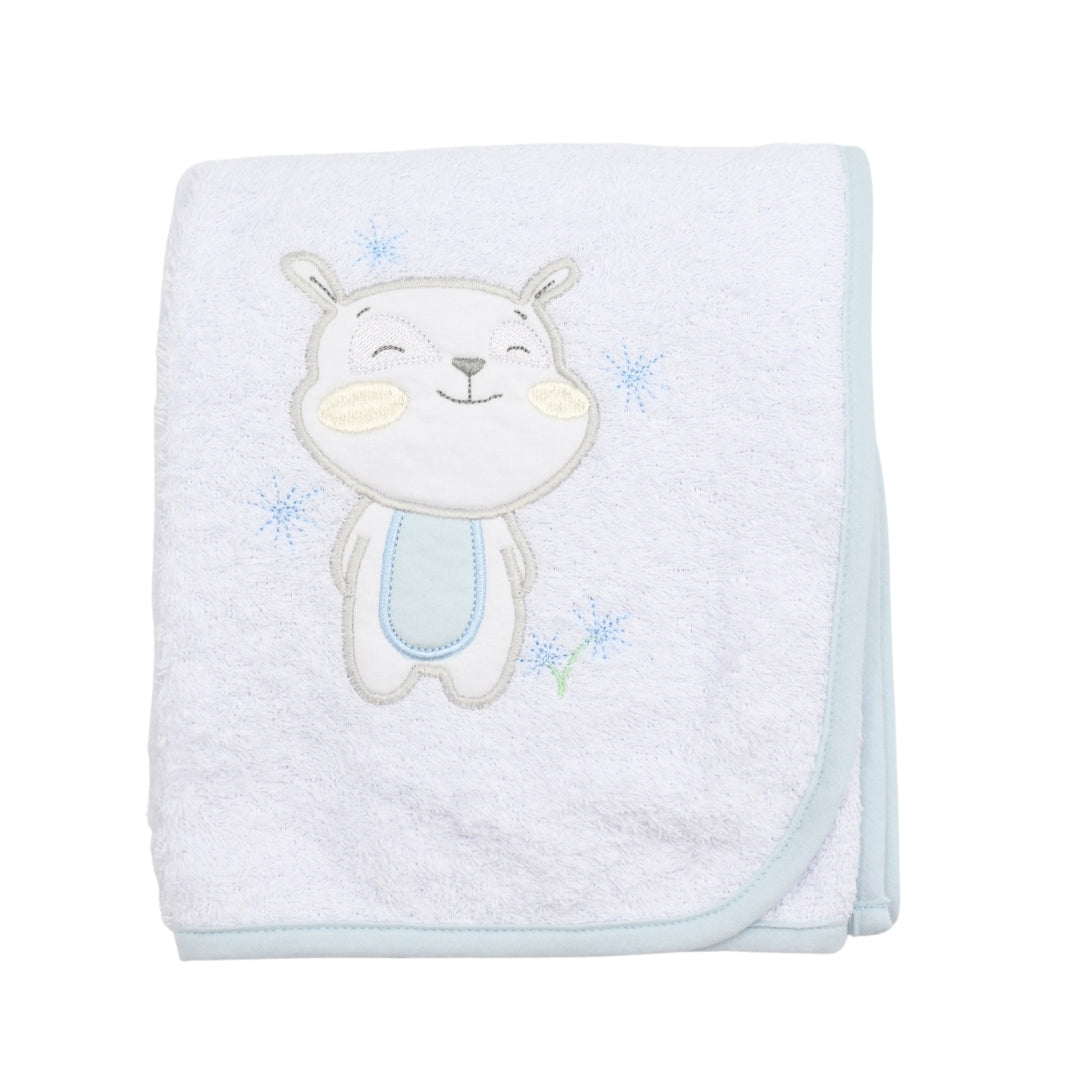 Toalla Con Capota Bordado Animal - Celeste