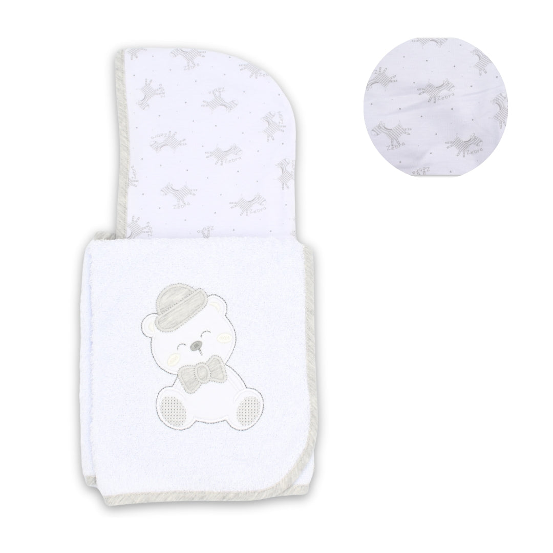 Toalla Con Capota Bordado Animal - Gris